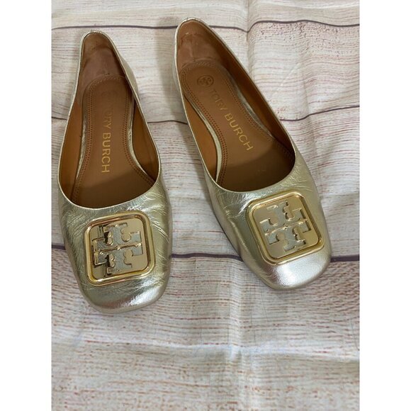 Tory Burch Women's Gold Georgia Metallic Leather Ballet Flats - 5 1/2M - Picture 6 of 8